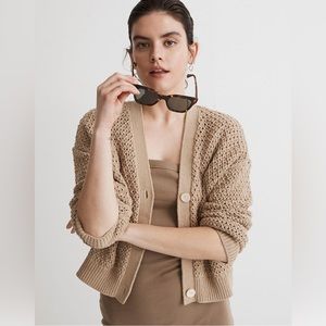 Madewell Open-stitch Crop Cardigan Sweater. With buttons. Khaki. Size medium.
